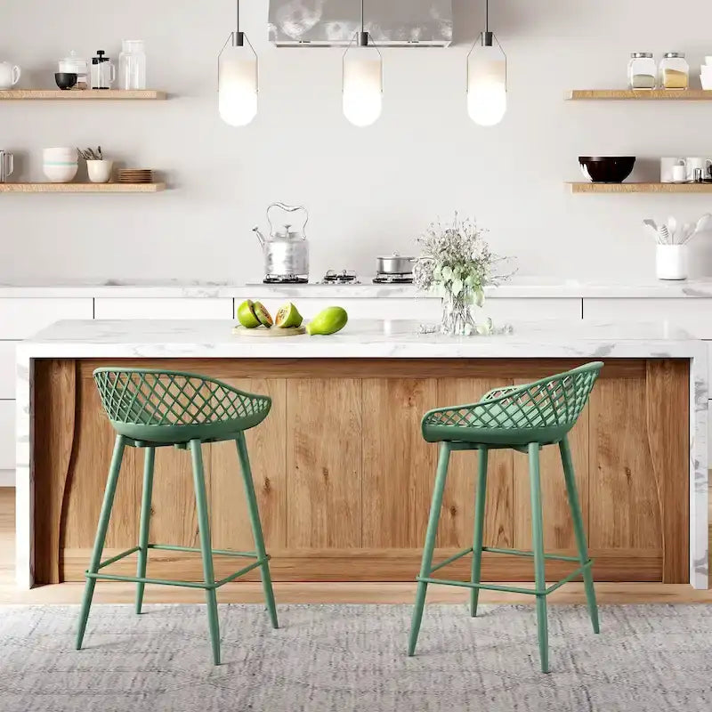 Mid-Century Modern Counter Stool with Steel Legs for Indoors or Outdoors - Set of 2