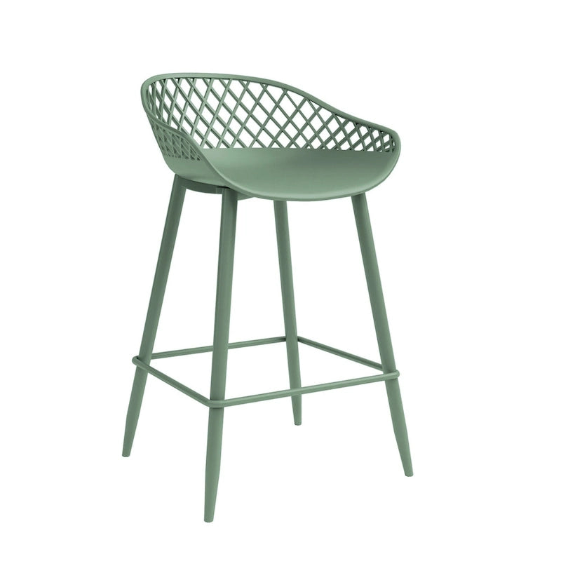 Mid-Century Modern Counter Stool with Steel Legs for Indoors or Outdoors - Set of 2
