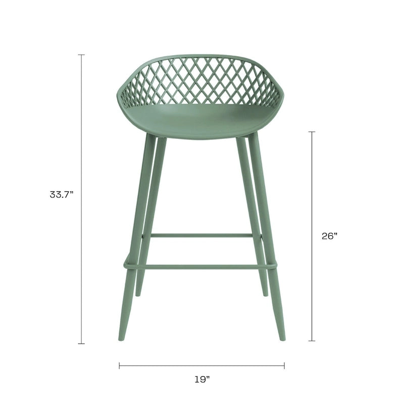 Mid-Century Modern Counter Stool with Steel Legs for Indoors or Outdoors - Set of 2