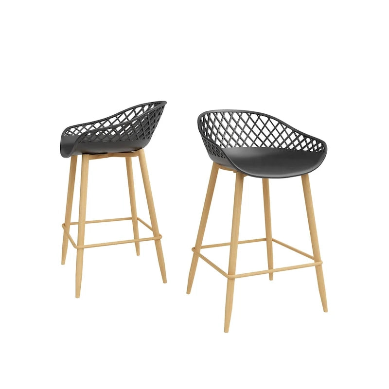 Mid-Century Modern Counter Stool with Steel Legs for Indoors or Outdoors - Set of 2