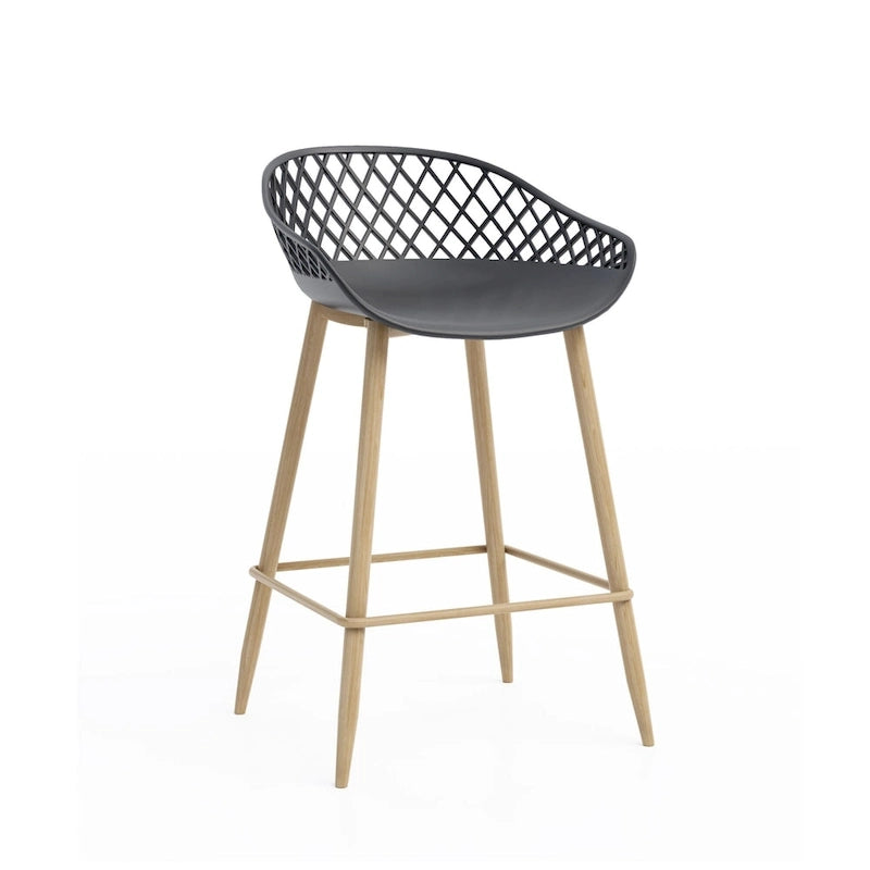 Mid-Century Modern Counter Stool with Steel Legs for Indoors or Outdoors - Set of 2