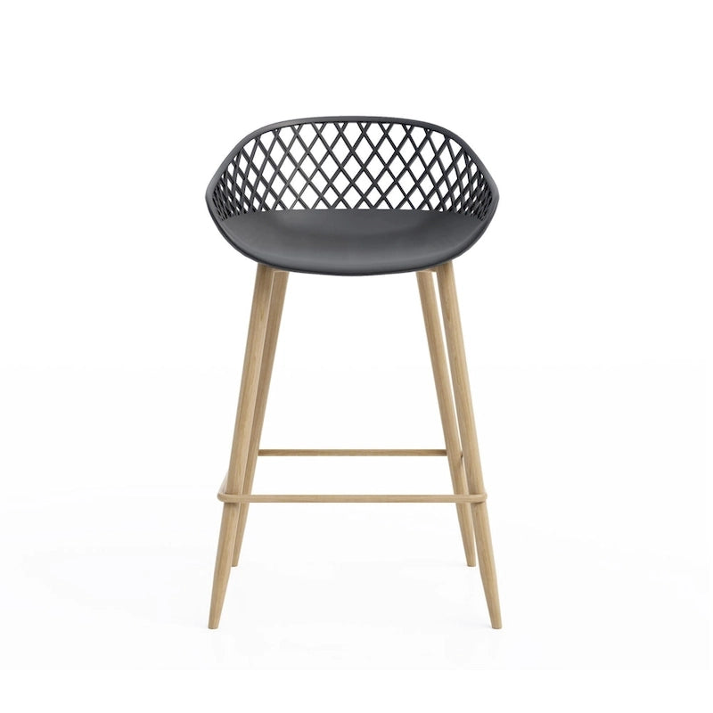 Mid-Century Modern Counter Stool with Steel Legs for Indoors or Outdoors - Set of 2