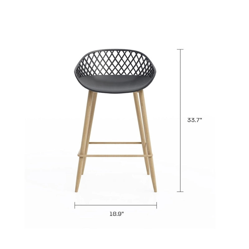 Mid-Century Modern Counter Stool with Steel Legs for Indoors or Outdoors - Set of 2