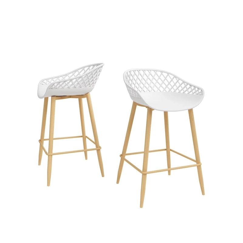 Mid-Century Modern Counter Stool with Steel Legs for Indoors or Outdoors - Set of 2
