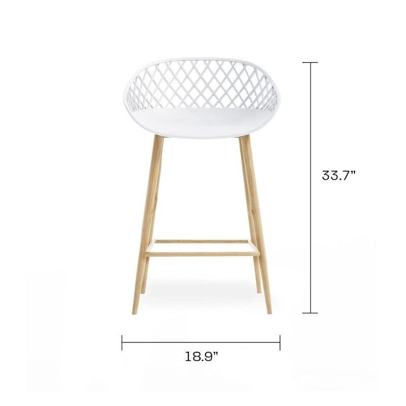 Mid-Century Modern Counter Stool with Steel Legs for Indoors or Outdoors - Set of 2