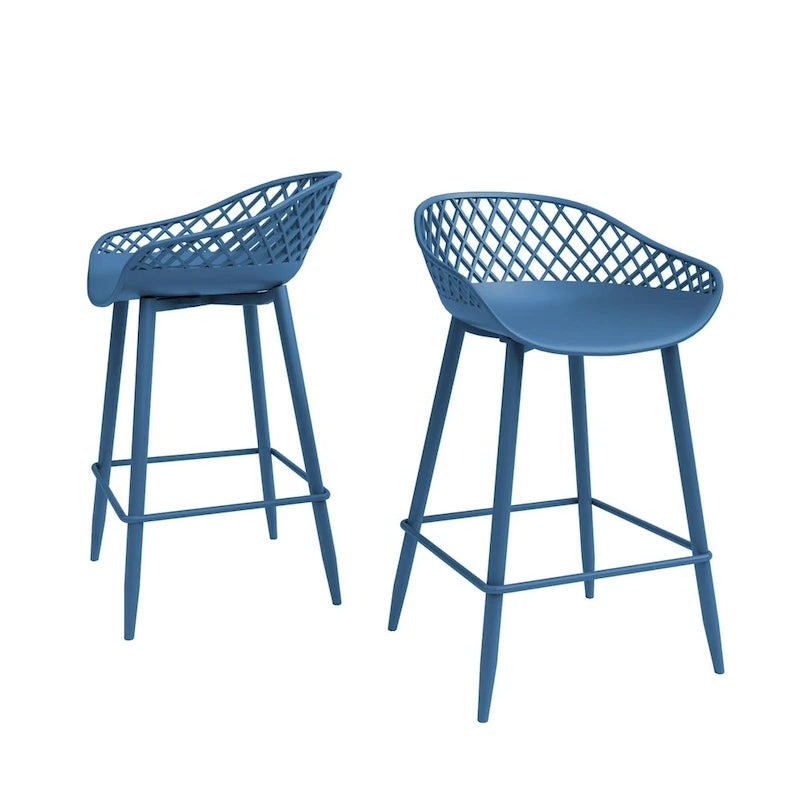 Mid-Century Modern Counter Stool with Steel Legs for Indoors or Outdoors - Set of 2