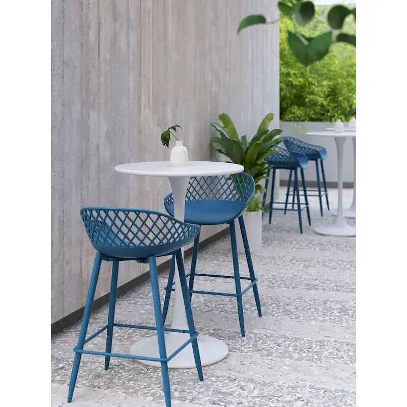 Mid-Century Modern Counter Stool with Steel Legs for Indoors or Outdoors - Set of 2