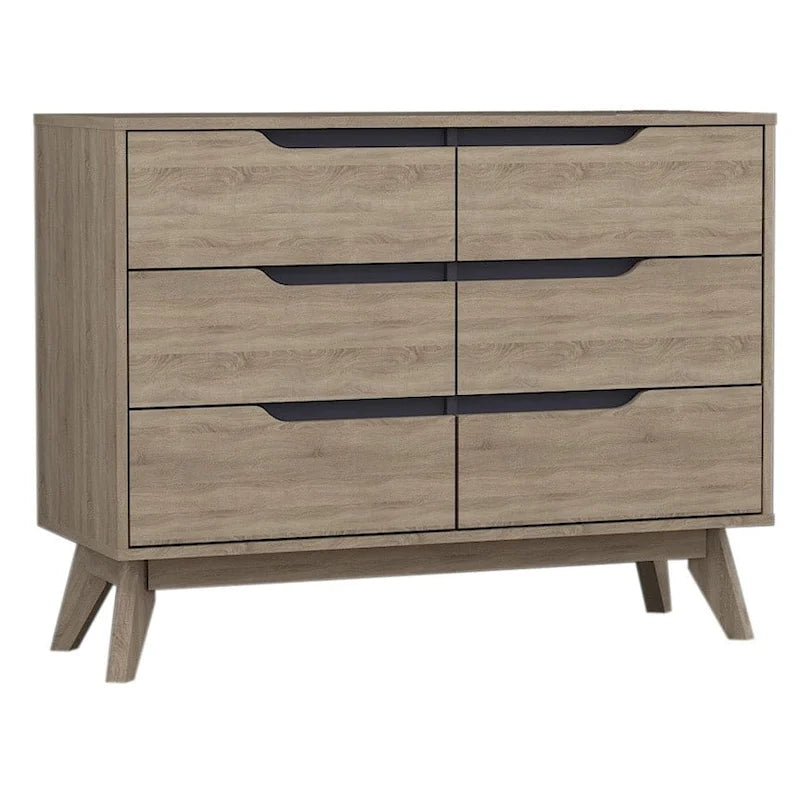 Mid-century Oak and Grey Wood 6-drawer Chest