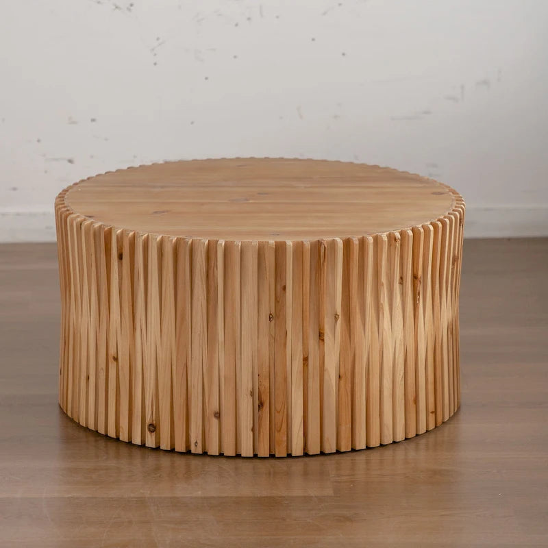 Retro Fashion Style Cylindrical Coffee Table with Vertical Texture Relief Design