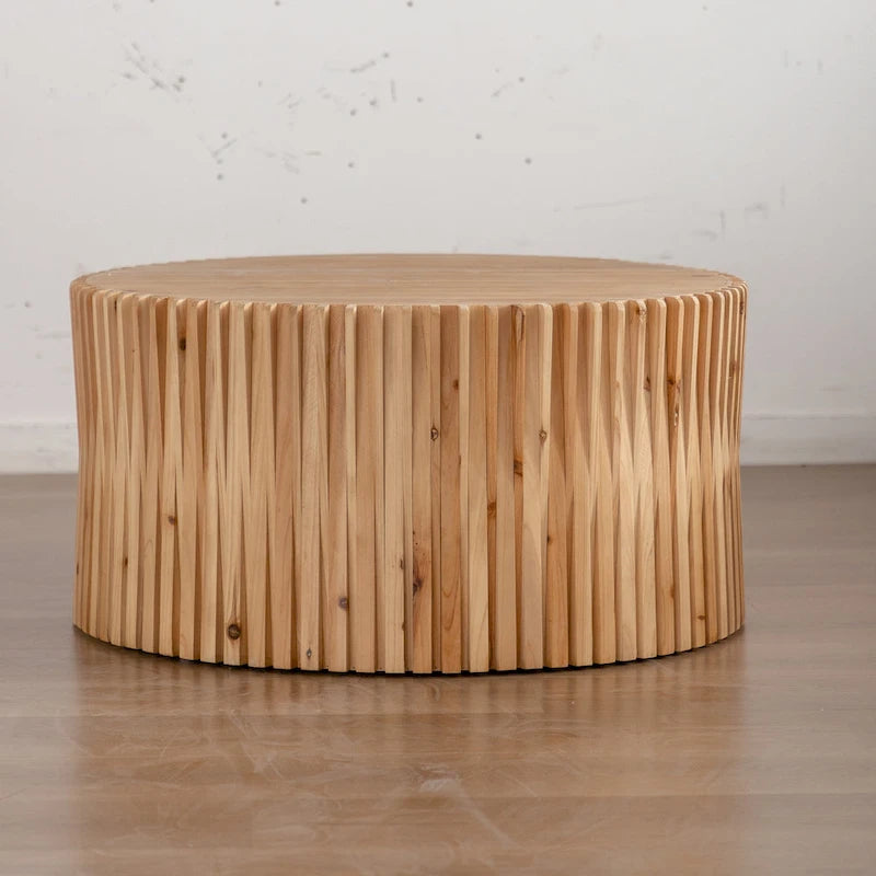 Retro Fashion Style Cylindrical Coffee Table with Vertical Texture Relief Design