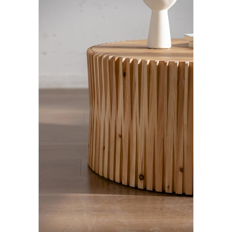 Retro Fashion Style Cylindrical Coffee Table with Vertical Texture Relief Design