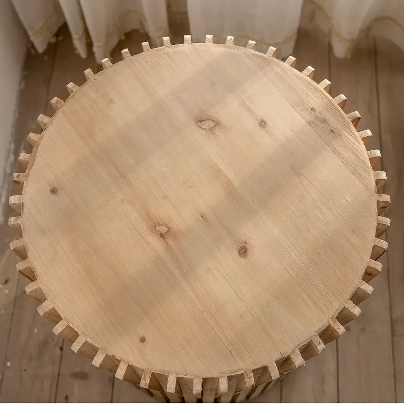 Retro Fashion Style Cylindrical Coffee Table with Vertical Texture Relief Design