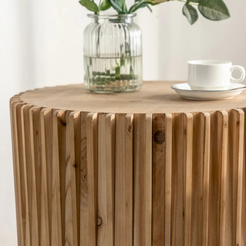 Retro Fashion Style Cylindrical Coffee Table with Vertical Texture Relief Design
