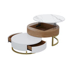Round Coffee Table White with Storage Lift-Top Wood Coffee Table Lifts up with Rotatable Drawers White Natural