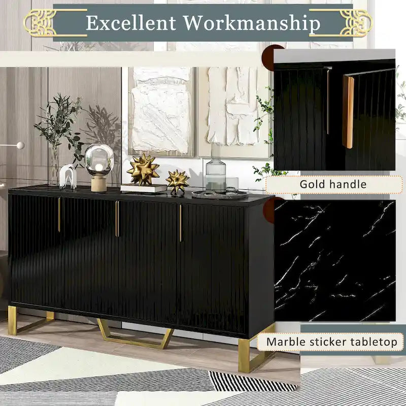 Sideboard Kitchen Cabinet with Four Doors and Adjustable Shelves