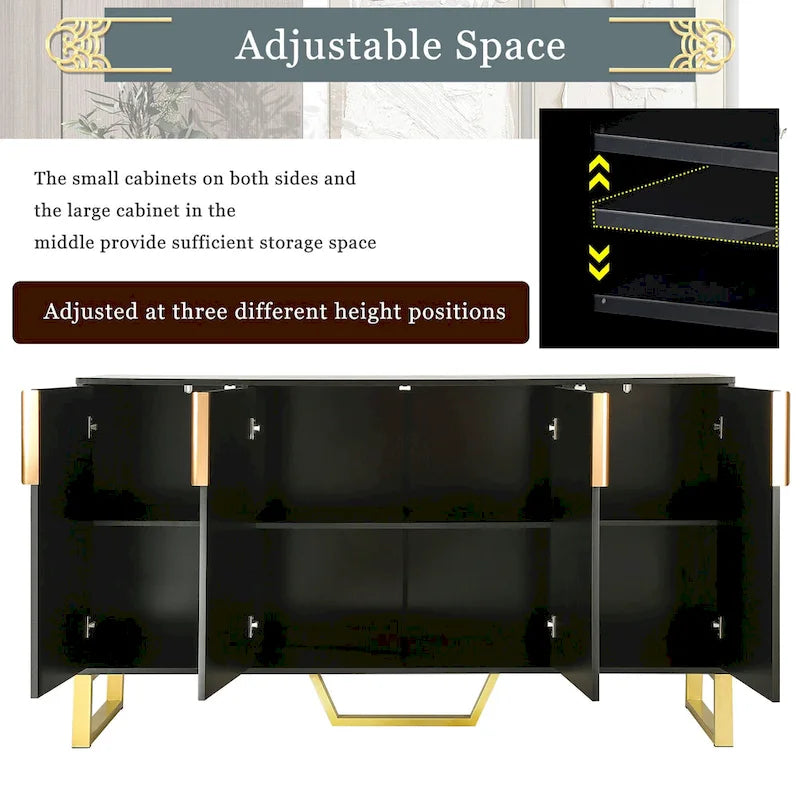 Sideboard Kitchen Cabinet with Four Doors and Adjustable Shelves