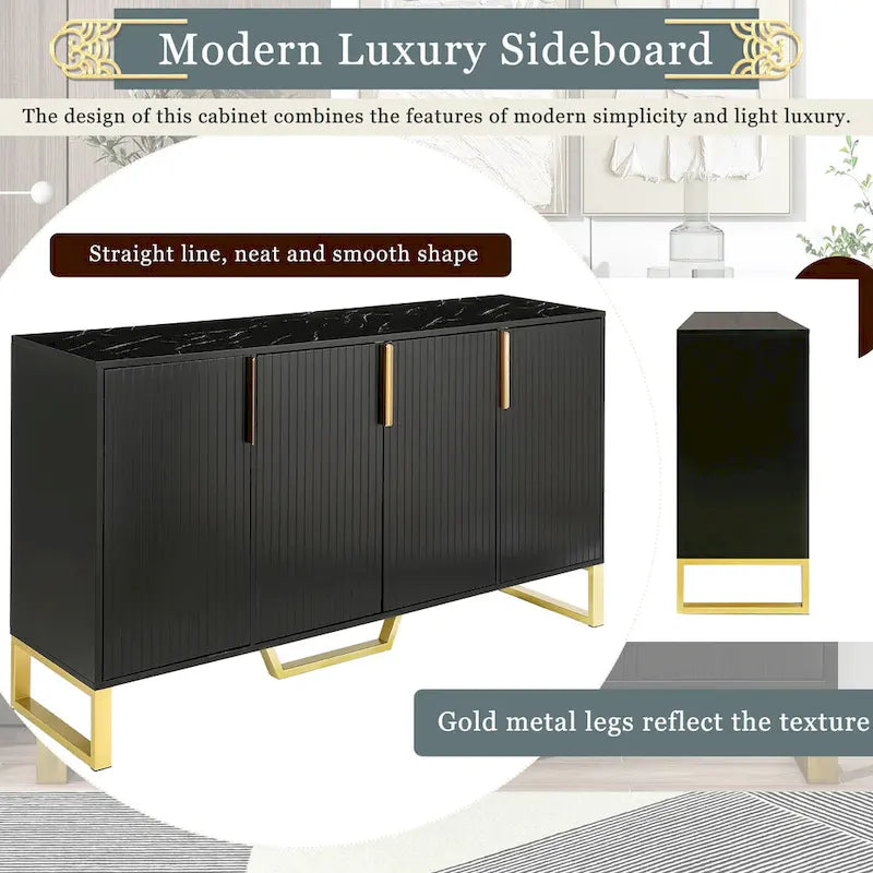 Sideboard Kitchen Cabinet with Four Doors and Adjustable Shelves
