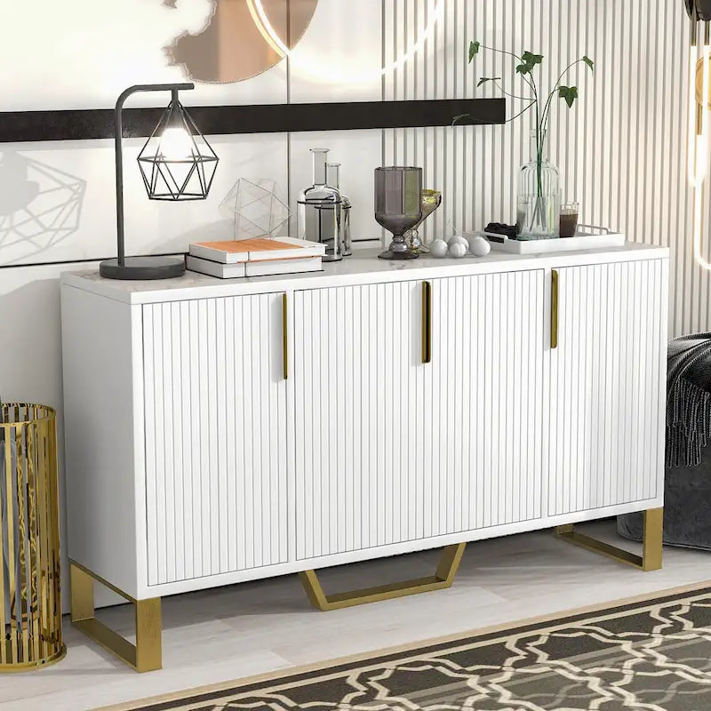 Sideboard Kitchen Cabinet with Four Doors and Adjustable Shelves