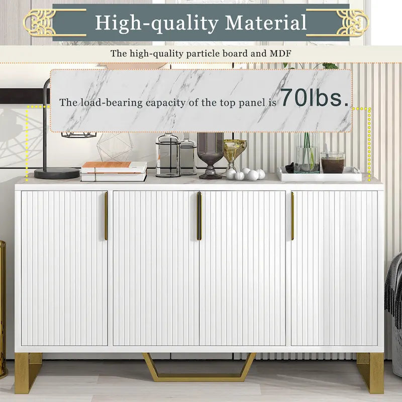 Sideboard Kitchen Cabinet with Four Doors and Adjustable Shelves