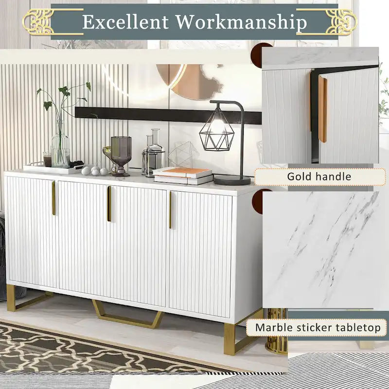 Sideboard Kitchen Cabinet with Four Doors and Adjustable Shelves