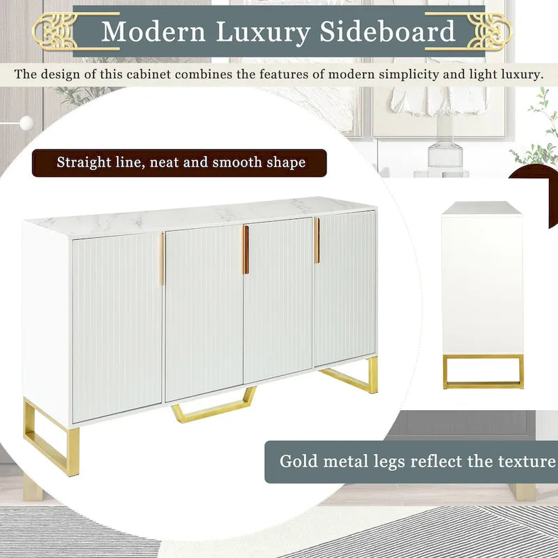 Sideboard Kitchen Cabinet with Four Doors and Adjustable Shelves