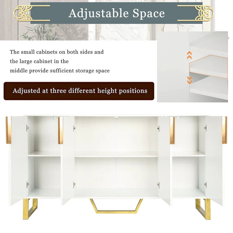 Sideboard Kitchen Cabinet with Four Doors and Adjustable Shelves