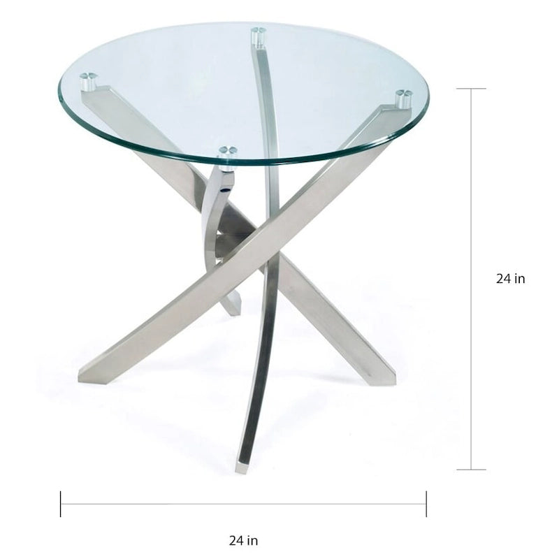 Zila Contemporary Brushed Nickel Round End Table with Glass Top