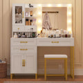 Vanity Desk Set 10 Hollywood Lights Mirror Bench Charging Station