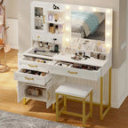 Vanity Desk Set 10 Hollywood Lights Mirror Bench Charging Station