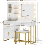 Vanity Desk Set 10 Hollywood Lights Mirror Bench Charging Station