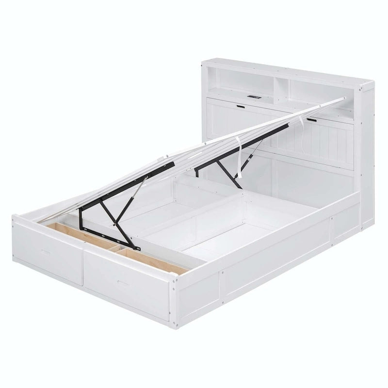 Wood Queen Size Hydraulic Platform Bed with Storage LED Headboard