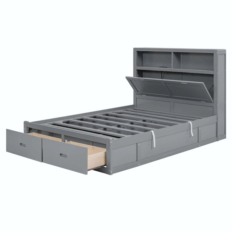 Wood Queen Size Hydraulic Platform Bed with Storage LED Headboard