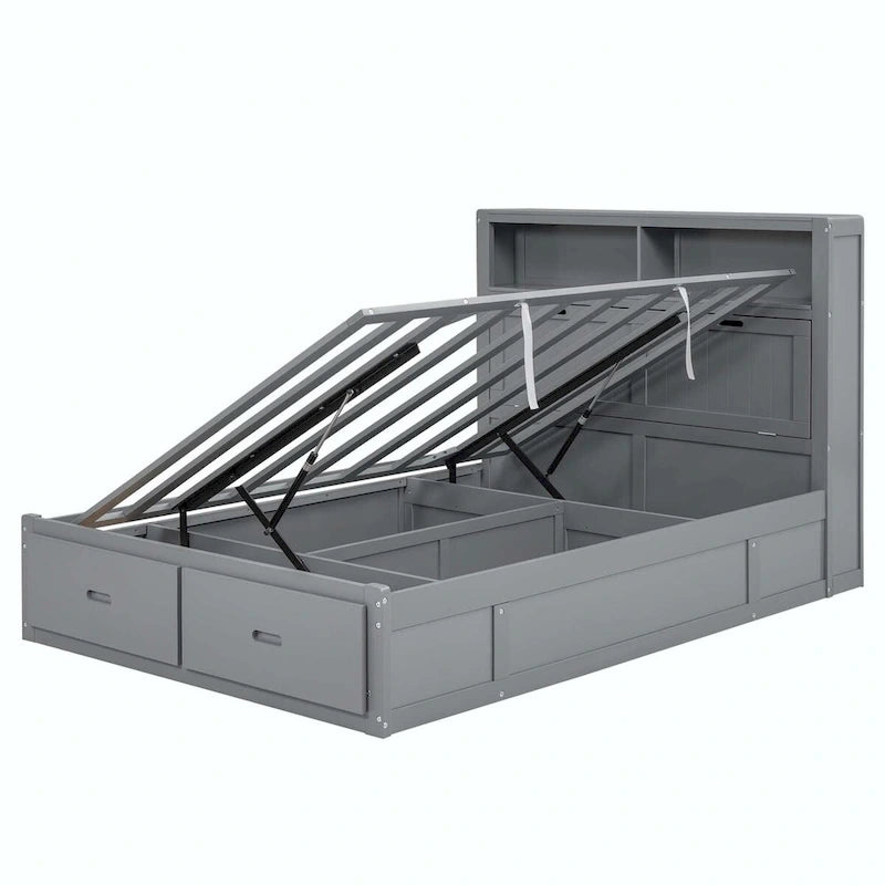 Wood Queen Size Hydraulic Platform Bed with Storage LED Headboard