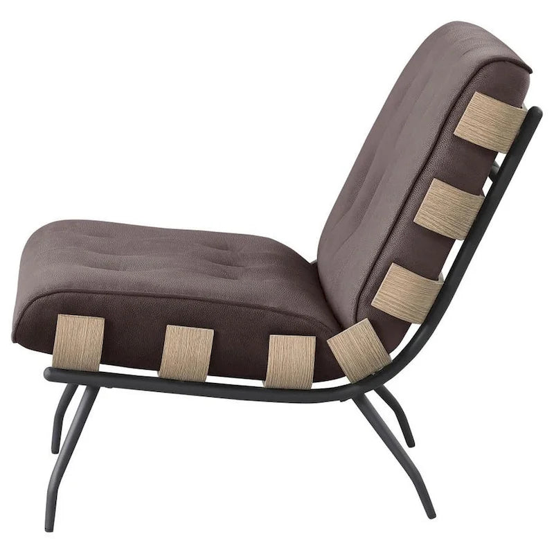 Nain 35 Inch Accent Chair, Oversized Cushion Tufted Back, Dark Brown
