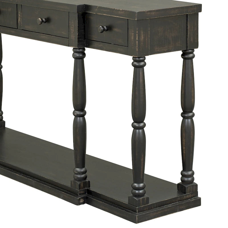 Retro Senior Console Table for Hallway Living Room Bedroom with 4 Front Facing Storage Drawers and 1 Shelf