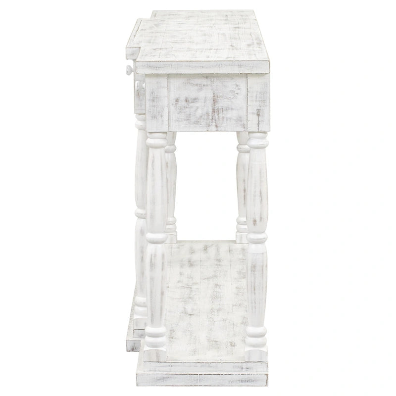 Retro Senior Console Table for Hallway Living Room Bedroom with 4 Front Facing Storage Drawers and 1 Shelf