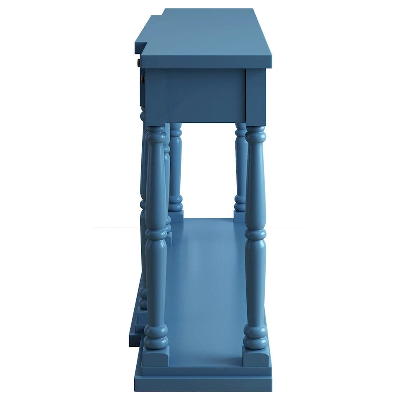 Retro Senior Console Table for Hallway Living Room Bedroom with 4 Front Facing Storage Drawers and 1 Shelf