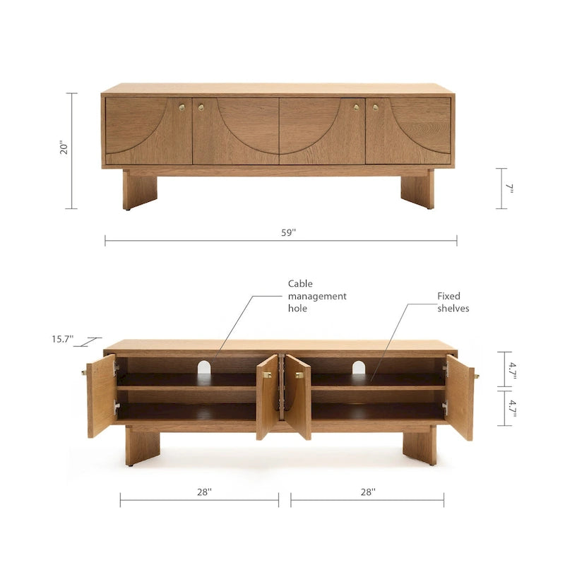 Oak Wood Zahra TV Stand for Wooden Entertainment Center