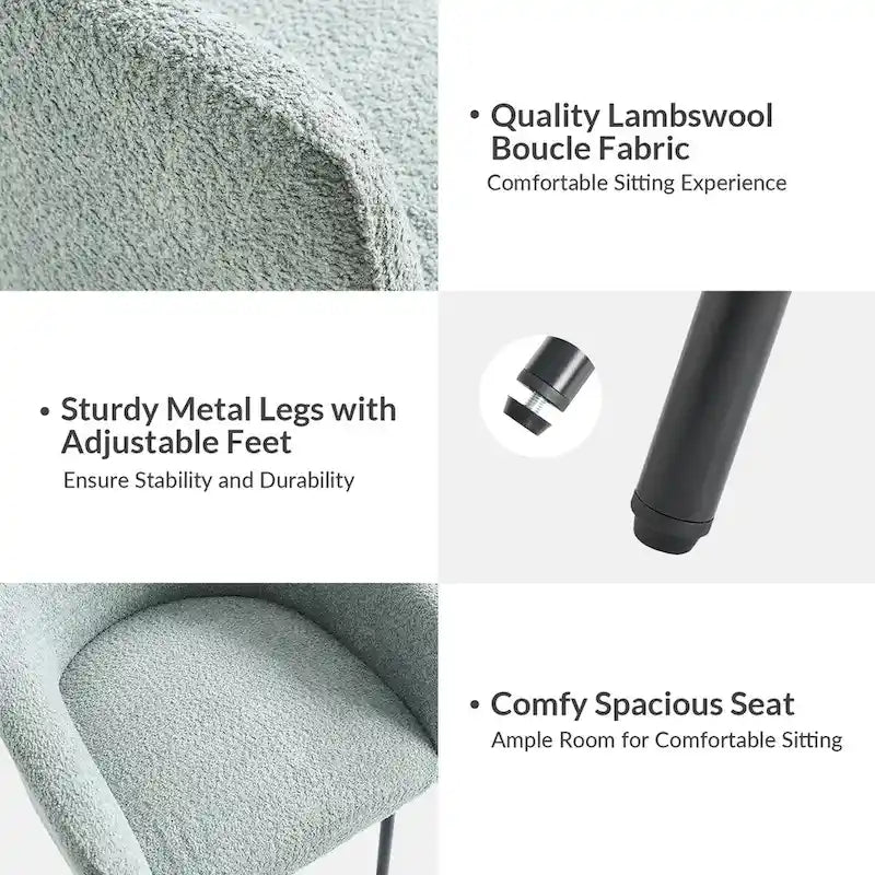 Amos Modern Boucle Dining Chair with Adjustment Feet Set of 2