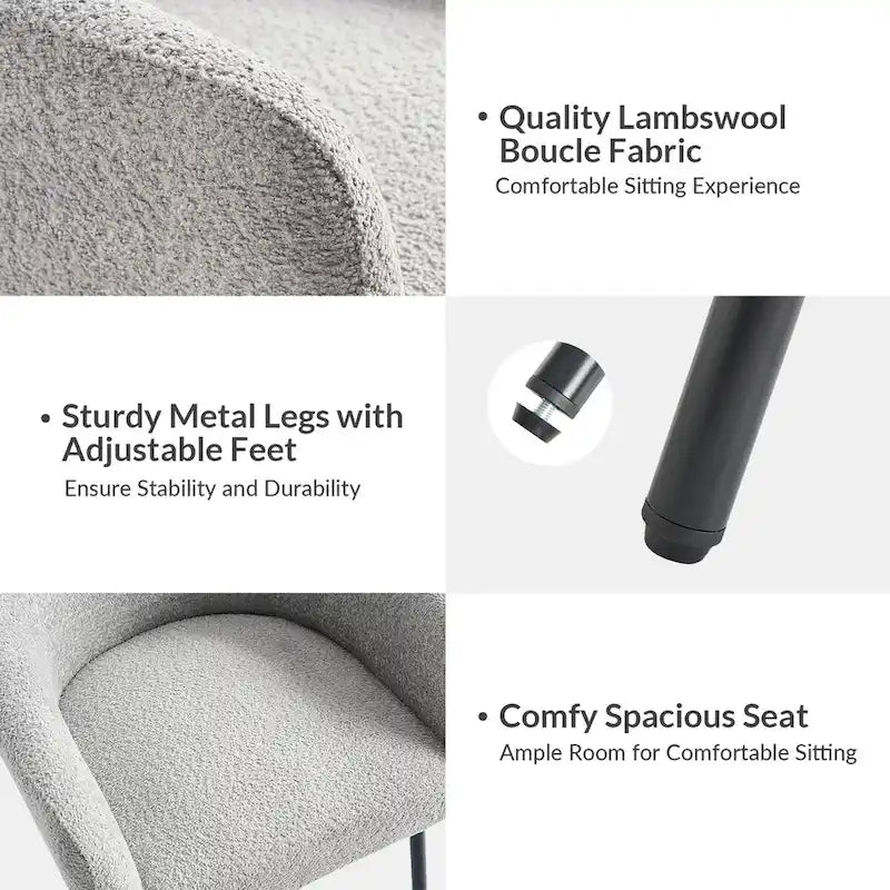 Amos Modern Boucle Dining Chair with Adjustment Feet Set of 2