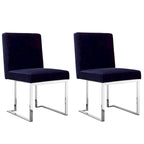 Boly 19 Inch Dining Chair, Set of 2, Navy Blue Velvet, Foam, Chrome Steel