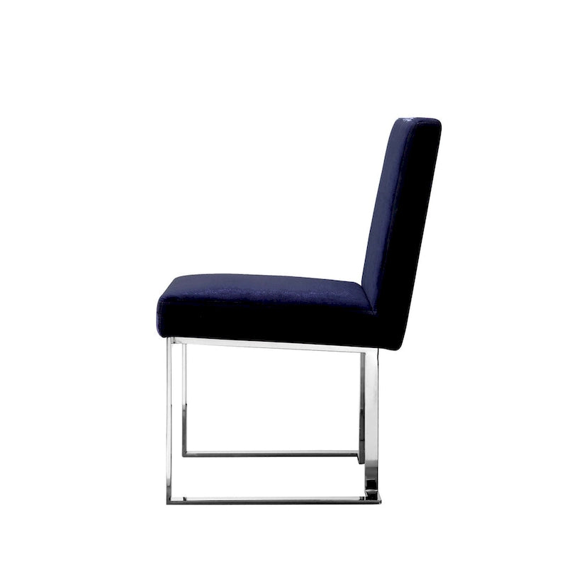 Boly 19 Inch Dining Chair, Set of 2, Navy Blue Velvet, Foam, Chrome Steel