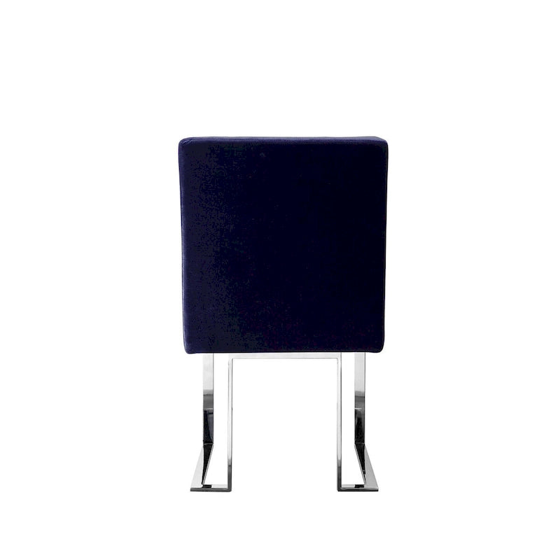 Boly 19 Inch Dining Chair, Set of 2, Navy Blue Velvet, Foam, Chrome Steel