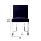 Boly 19 Inch Dining Chair, Set of 2, Navy Blue Velvet, Foam, Chrome Steel