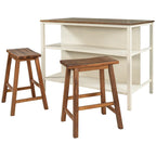 3-piece 45 Kitchen Island Set with 2 Seatings, Rubber Wood Butcher Block Dining Table Set Prep Table Set with 2 Open Shelves