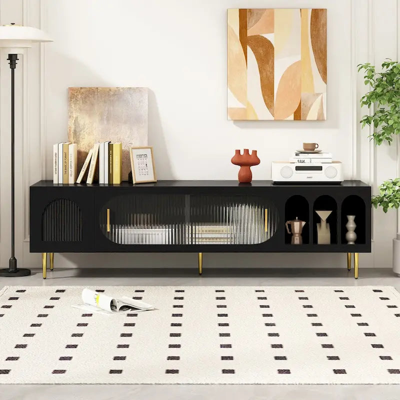 Modern TV Stand for up to 70 Inch TV, Entertainment Center TV Media Console Table, with 3 Shelves and 2 Cabinets