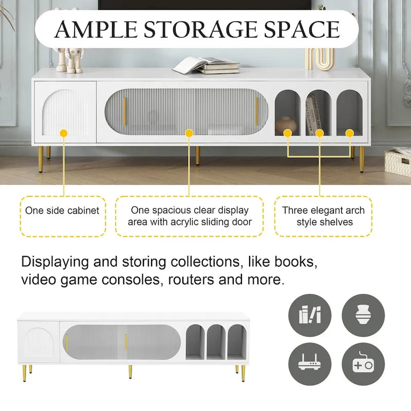 Modern TV Stand for up to 70 Inch TV, Entertainment Center TV Media Console Table, with 3 Shelves and 2 Cabinets