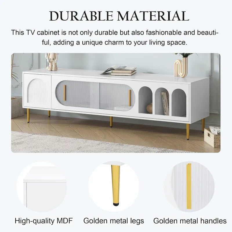 Modern TV Stand for up to 70 Inch TV, Entertainment Center TV Media Console Table, with 3 Shelves and 2 Cabinets