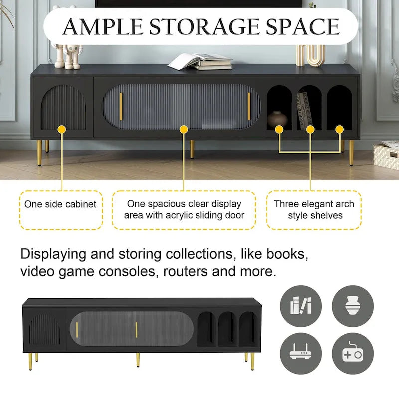 Modern TV Stand for up to 70 Inch TV, Entertainment Center TV Media Console Table, with 3 Shelves and 2 Cabinets