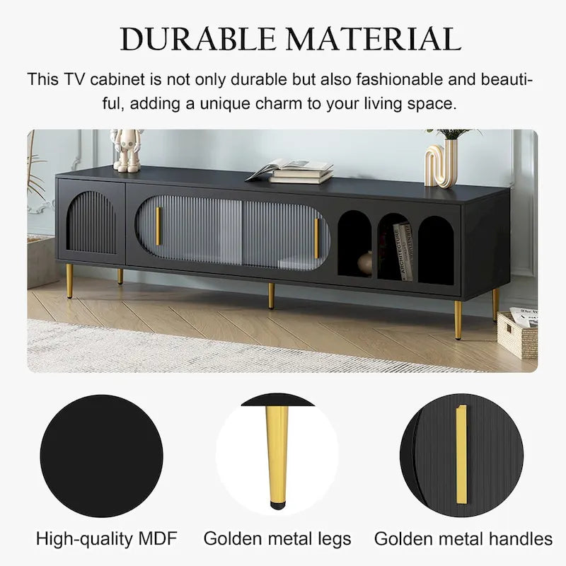 Modern TV Stand for up to 70 Inch TV, Entertainment Center TV Media Console Table, with 3 Shelves and 2 Cabinets